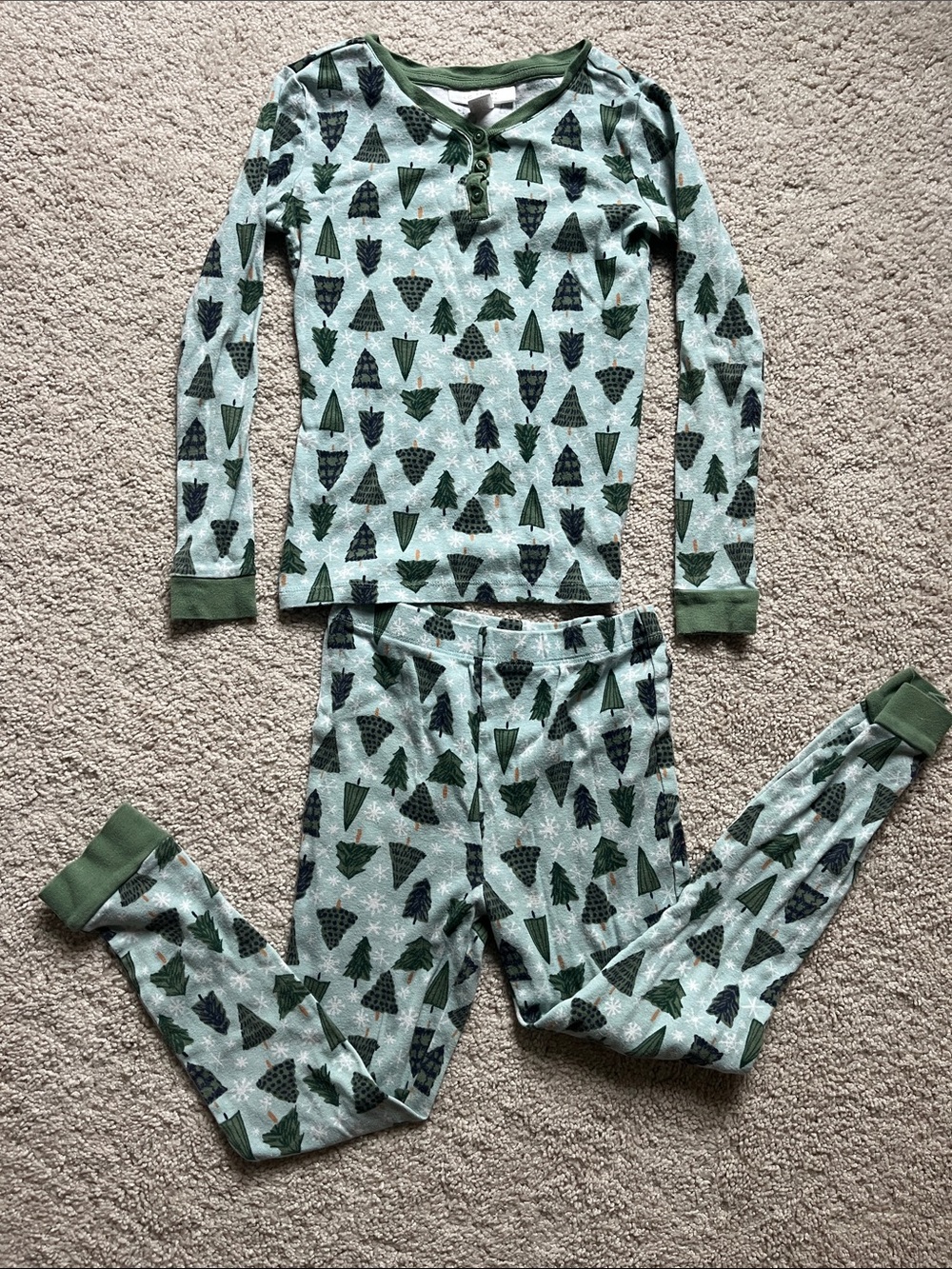 LC Lauren Conrad Light Green and Dark Green Tree Print Kids Pajama Set